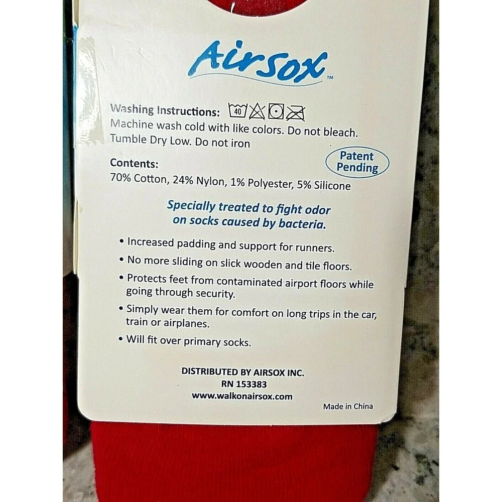 Lot of 2 Airsox Yoga Socks Red Ankle Pilates Gym Non Slip Medium 1009-3 NEW